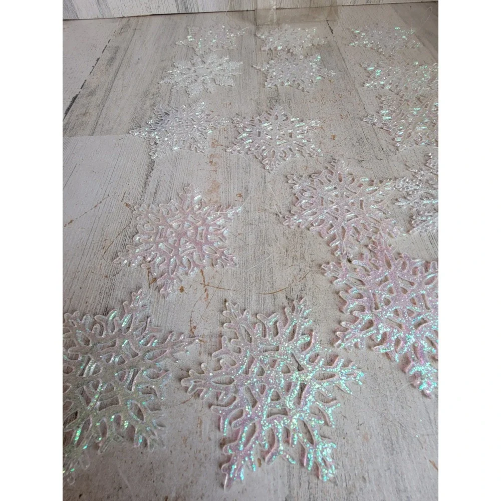 Vintage iridescent snowflake glitter ornament Xmas set Unique Home decor